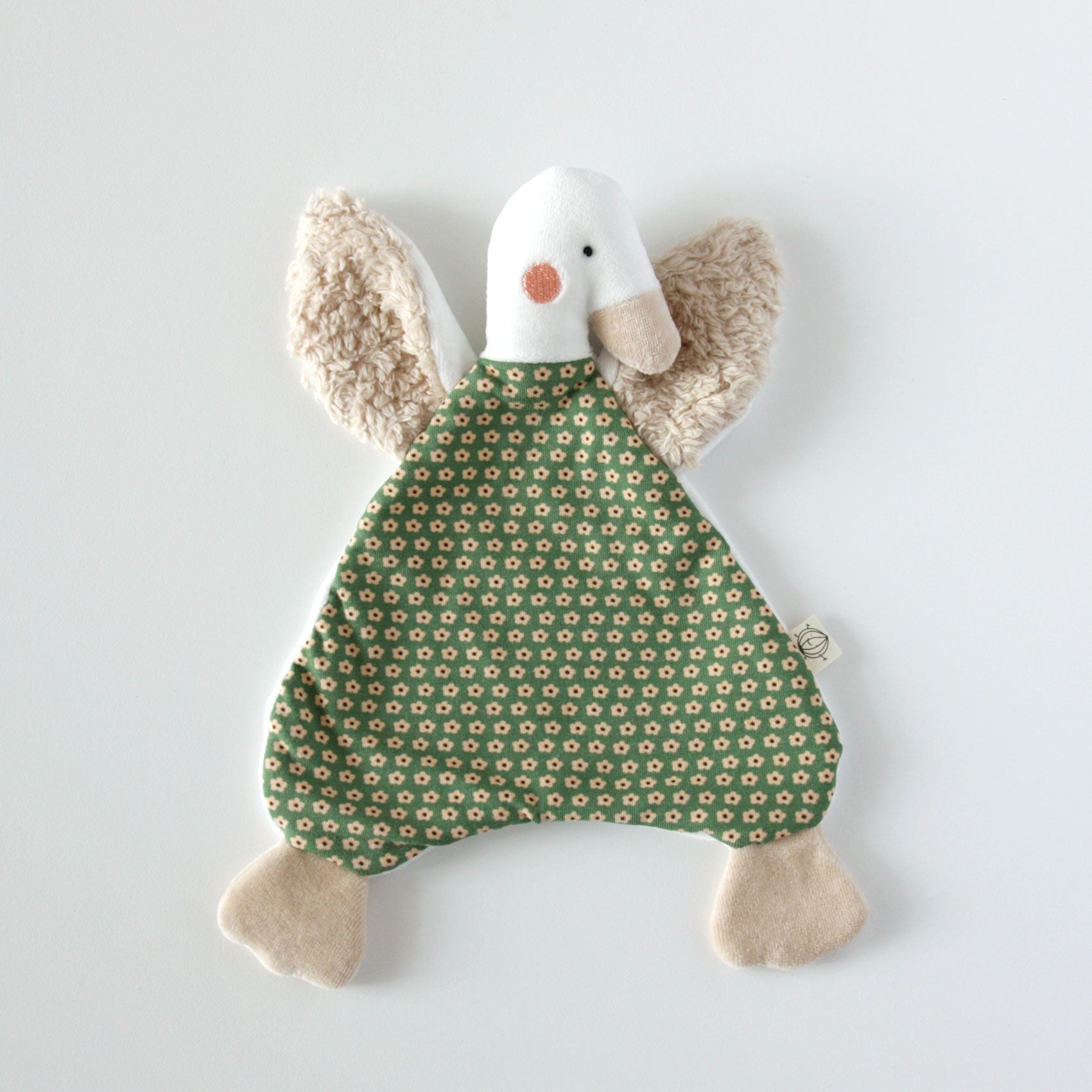 Doudou plat Canard vert en coton bio made in France
