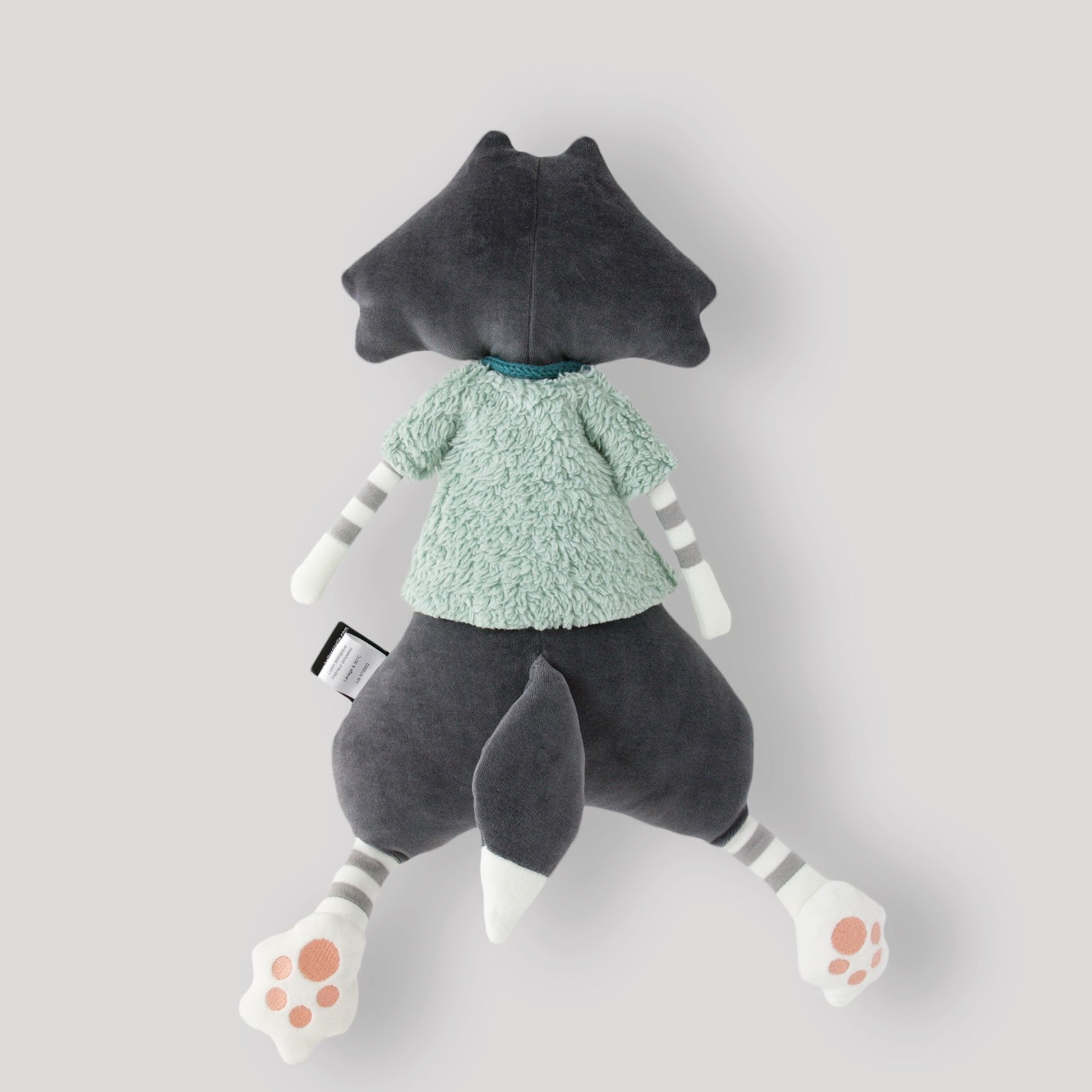 Grande peluche Gordon le loup et sa veste bleue en coton bio, dos