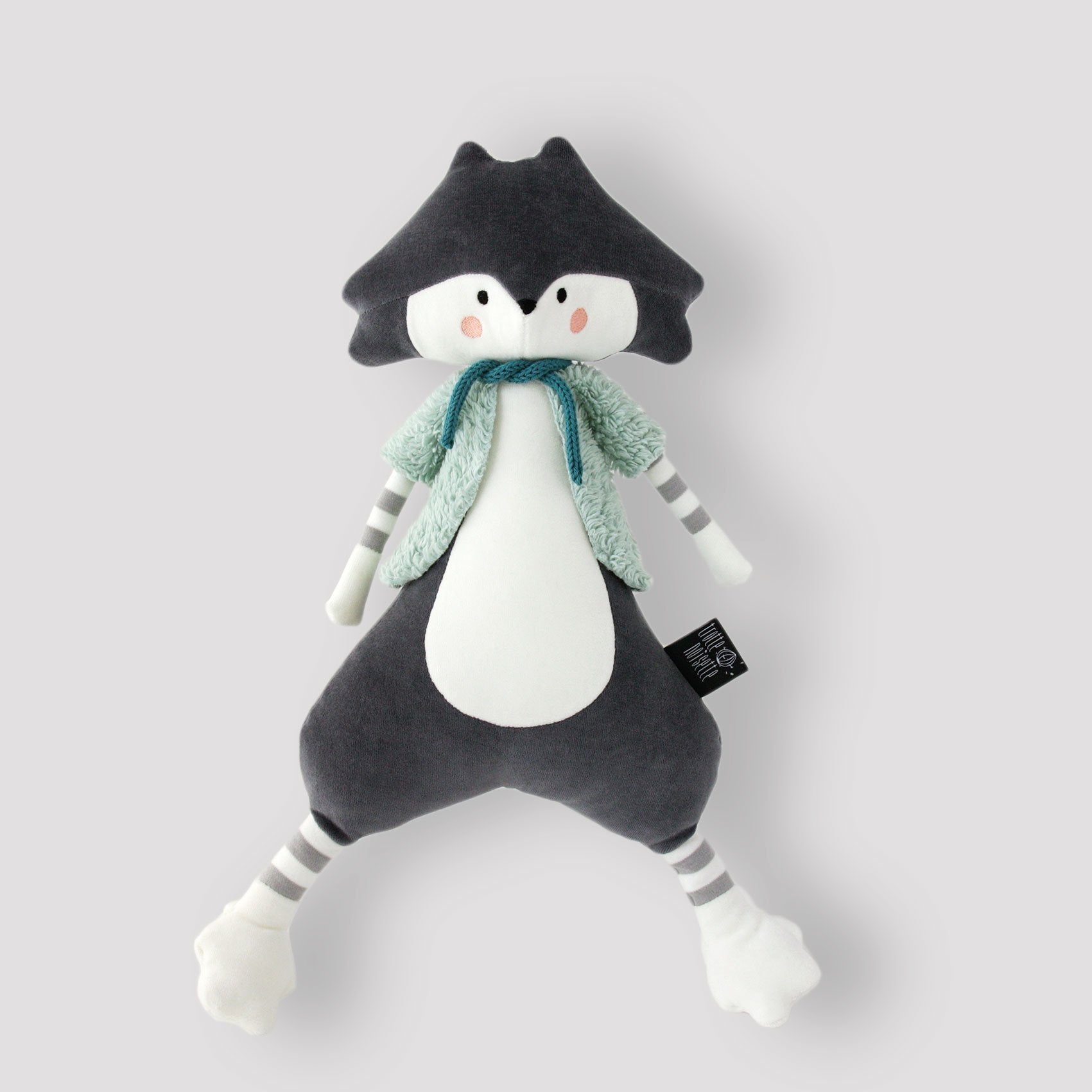 Grande peluche Gordon le loup et sa veste bleue en coton bio