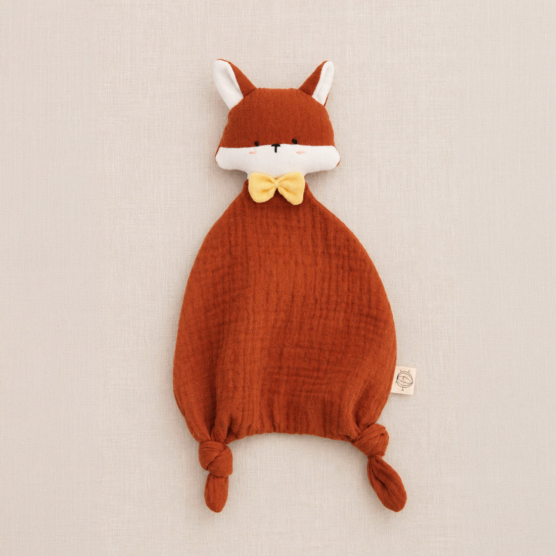 Doudou lange renard Trotte Noisette en coton bio couleur rouille
