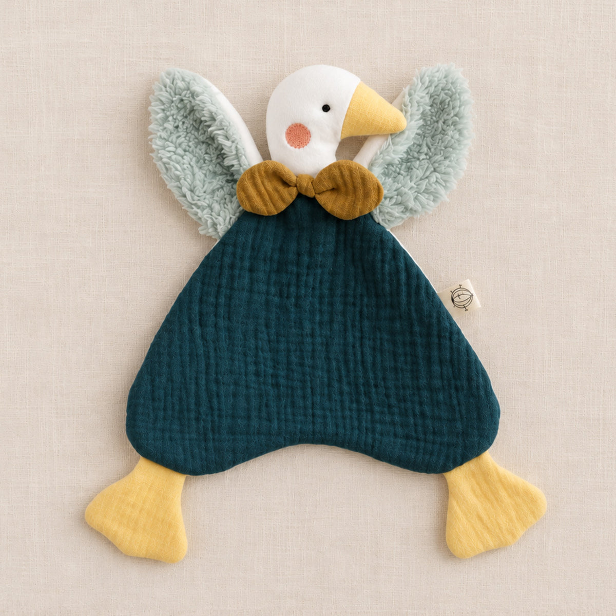 Doudou oison en coton bio coloris bleu pétrole – Trotte Noisette