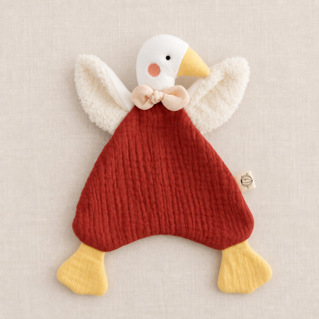 Doudou oison en coton bio coloris rouge coquelicot – Trotte Noisette