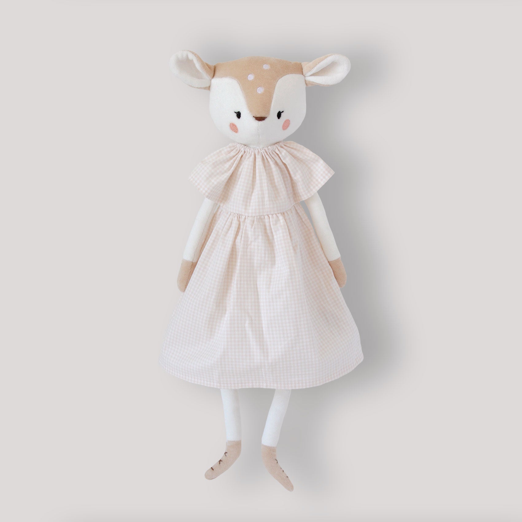 Grande peluche Abigail la biche en robe coton bio made in France